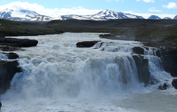 Gygjarfoss falls on Hvita river with Kerlingarfjoll range on horizon